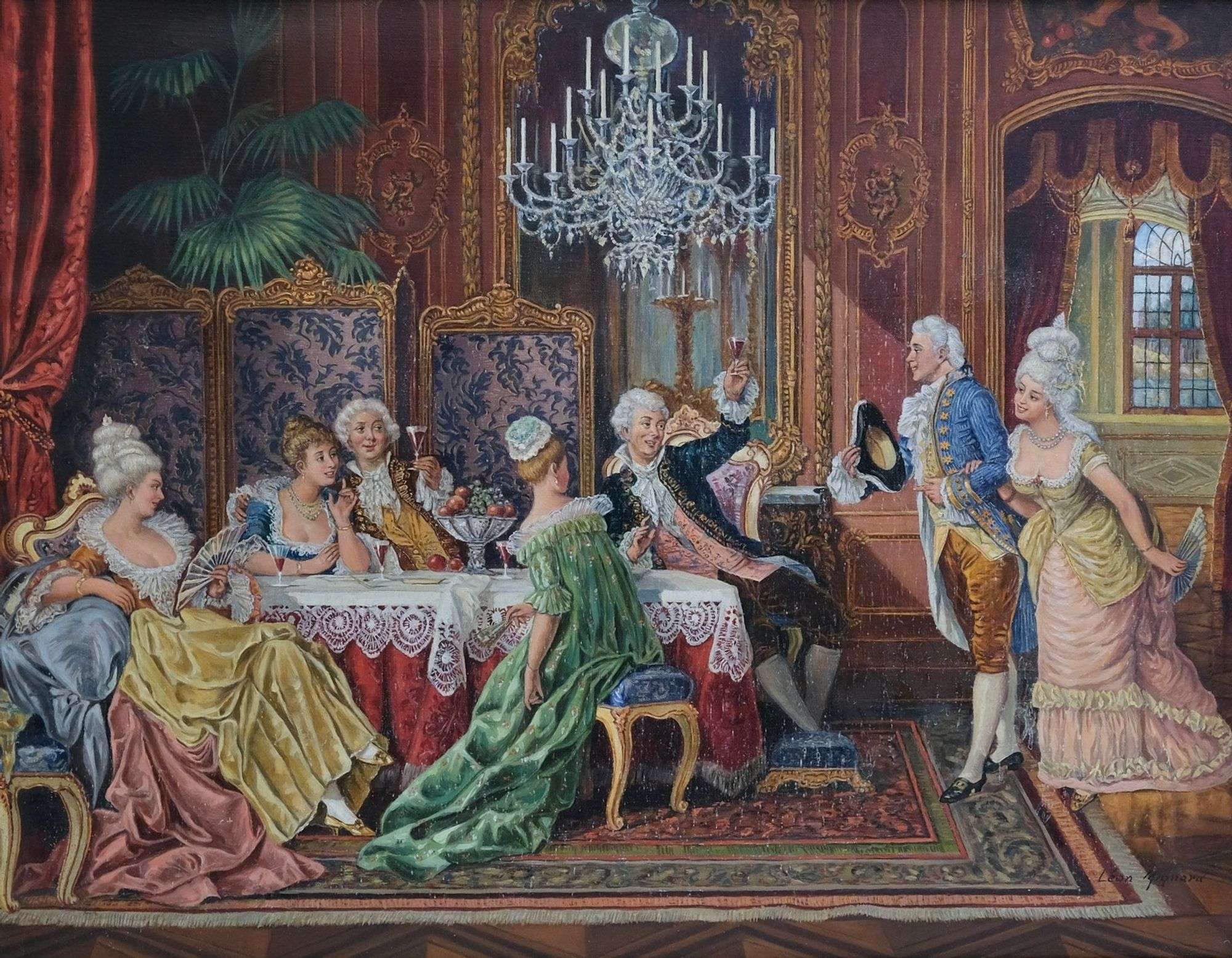 Artwork by Leon Mignard, Figures in a Salon, Made of oil on canvas