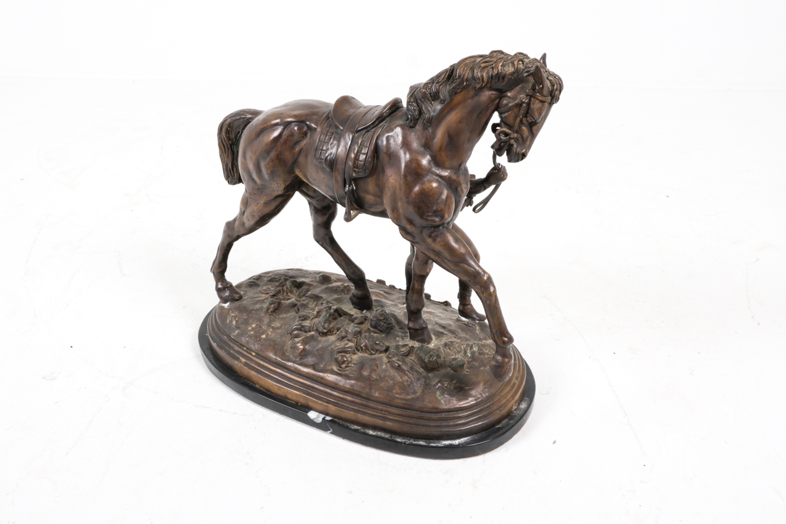Edgar Bertram | Bronze figure sculpture of jockey standing beside ...