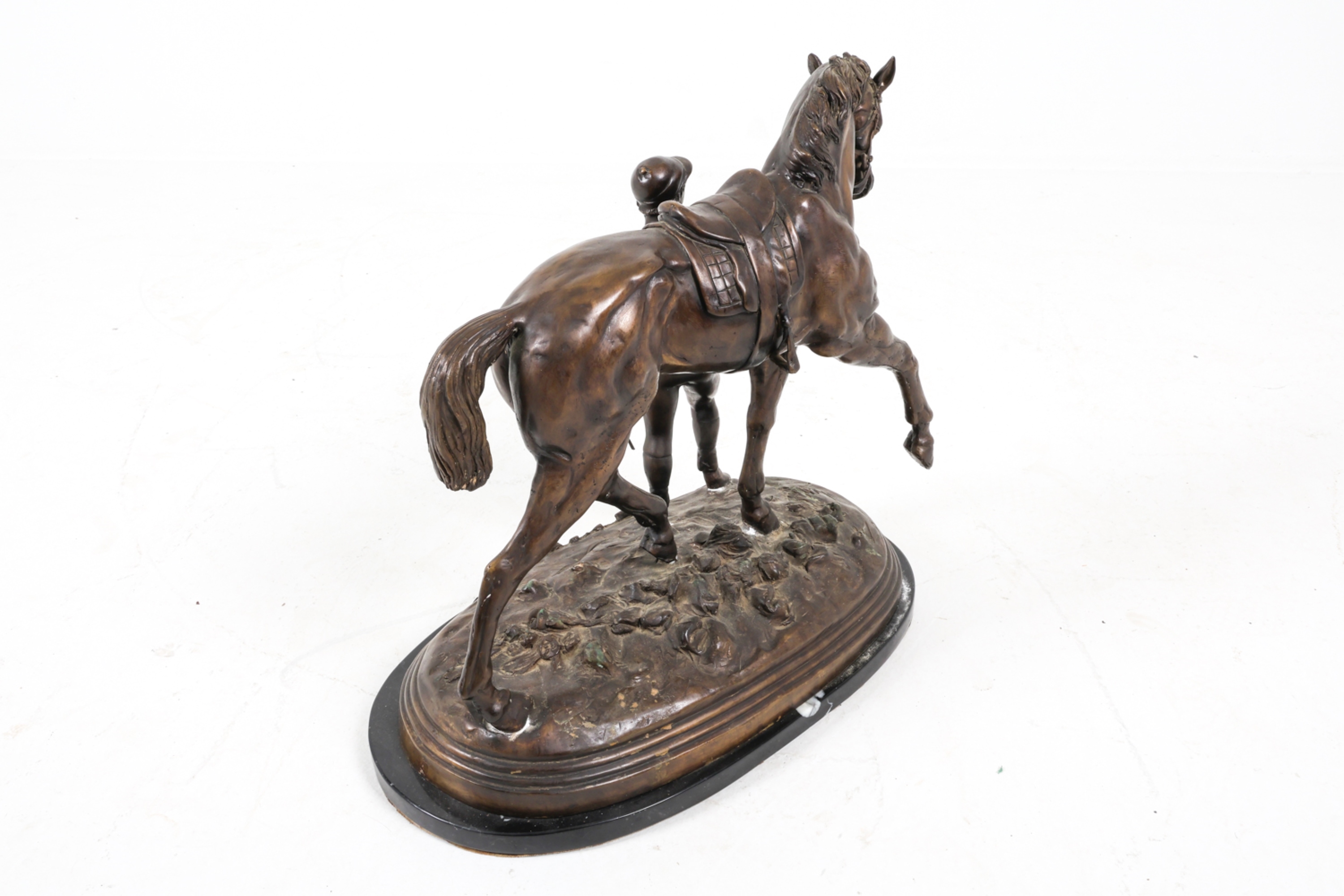 Edgar Bertram | Bronze figure sculpture of jockey standing beside ...