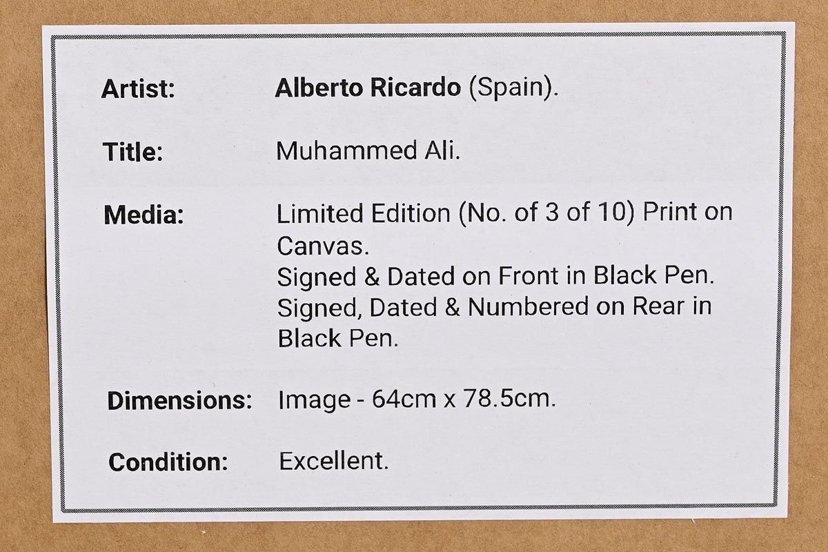 Artwork by Alberto Ricardo, Muhammed Ali, Made of limited edition print on canvas - number 3 from an edition of 10