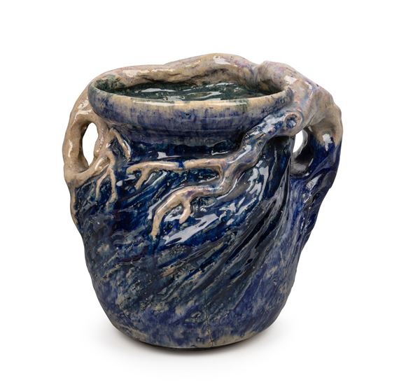 Vase with wind swept tree decoration - Merric Boyd