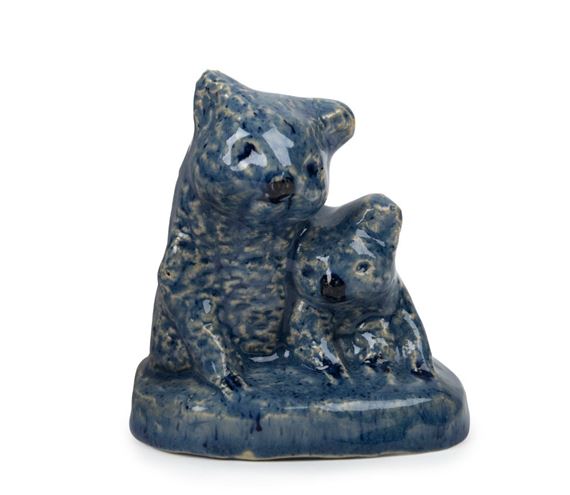 Koala figure group with mottled blue glaze by Merric Boyd