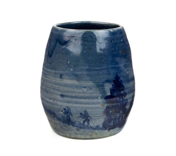 Vase with hand painted figures in landscape scene - Doris Boyd