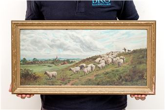 Shepherd With Flock In A Field - Ethel Brinton