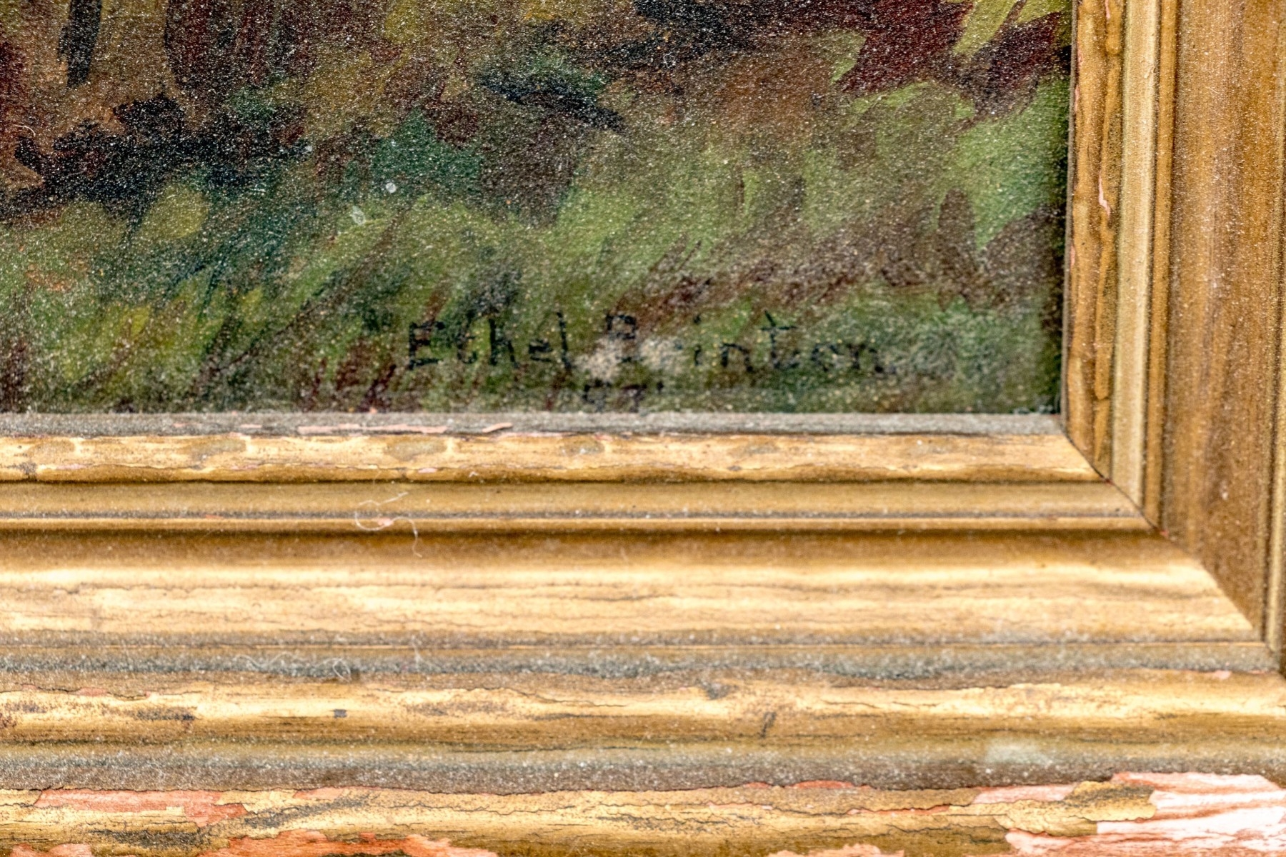 Artwork by Ethel Brinton, Shepherd With Flock In A Field, Made of oil on board