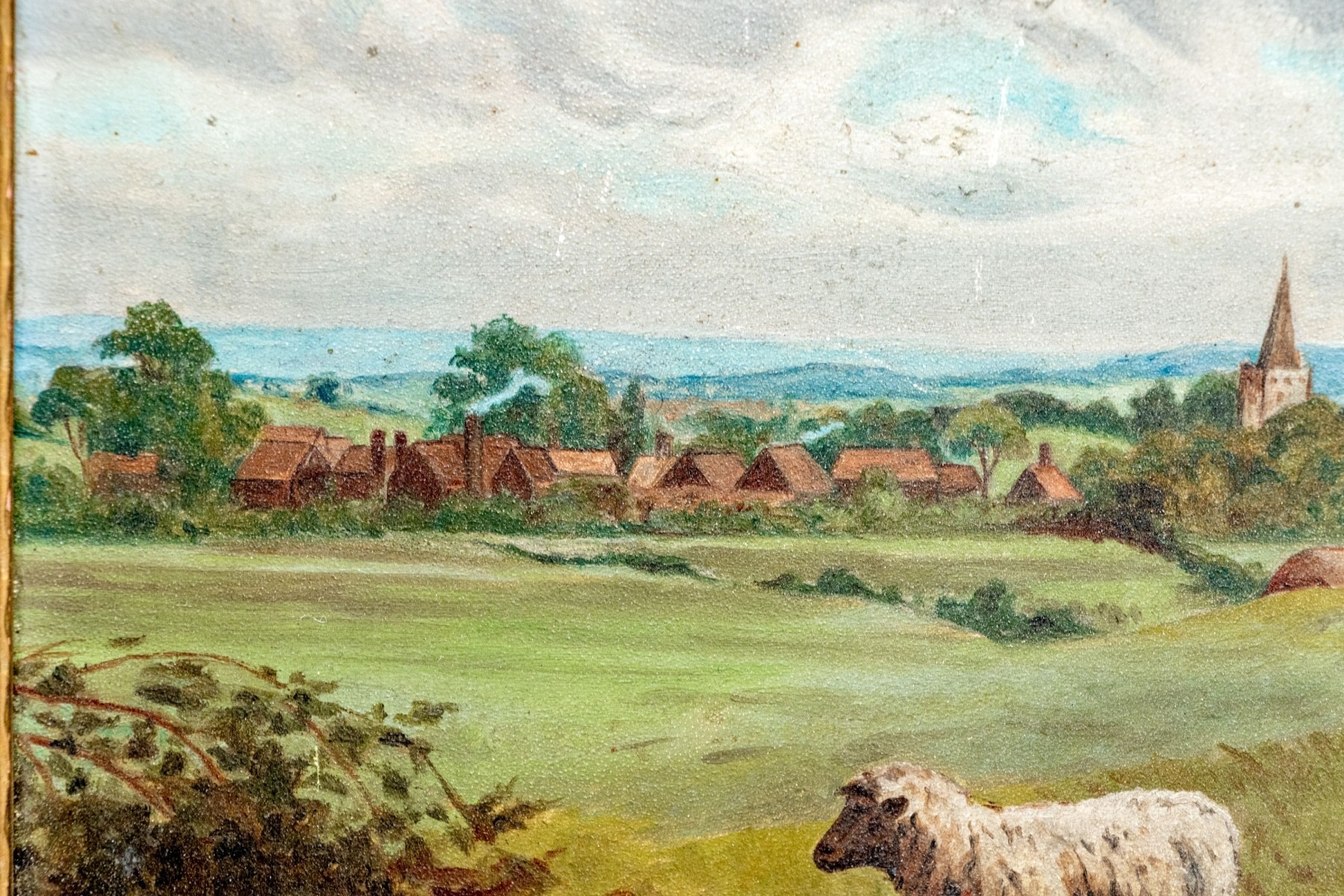 Artwork by Ethel Brinton, Shepherd With Flock In A Field, Made of oil on board