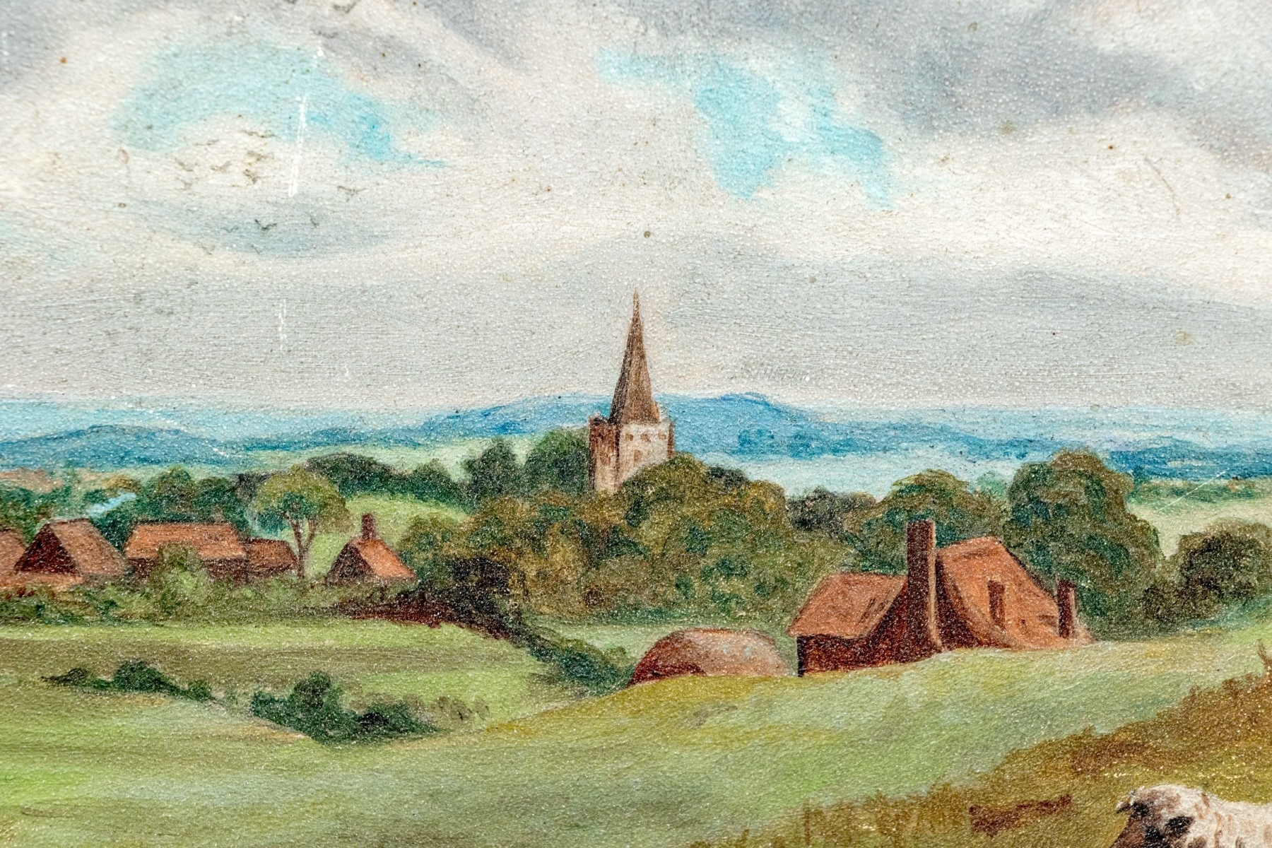 Artwork by Ethel Brinton, Shepherd With Flock In A Field, Made of oil on board