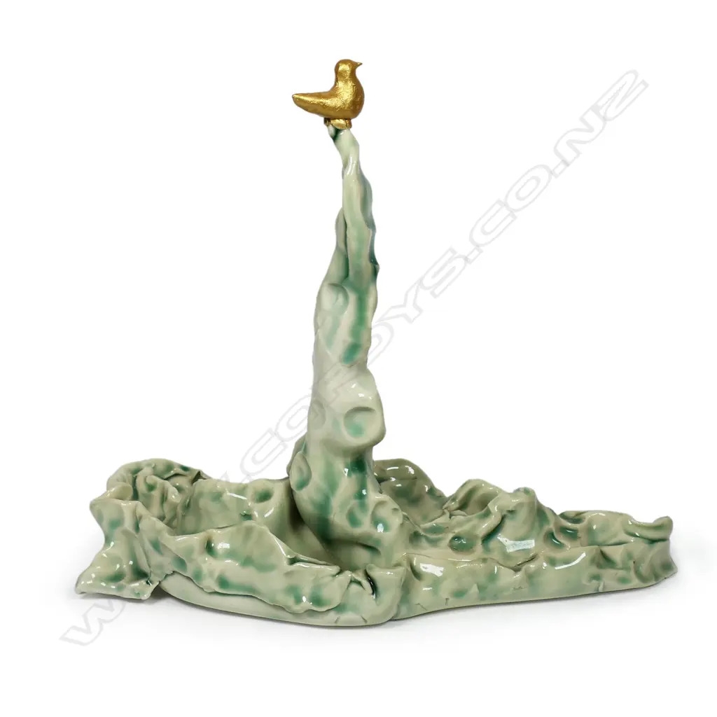 Keum Sun Lee | Keum Sun Lee porcelain sculpture with golden bird ...