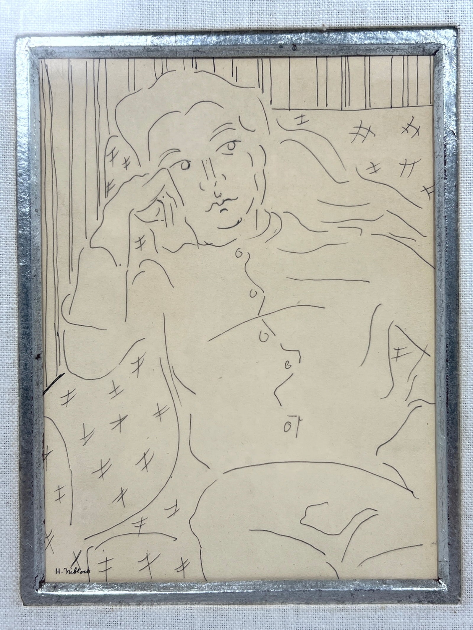 Artwork by Harry Niblock, Girl Slouching, Made of Pen and Ink