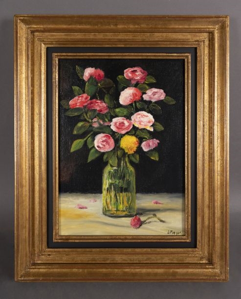 Artwork by J.P. Meyer, Bouquet of flowers in a vase, Made of Oil on canvas