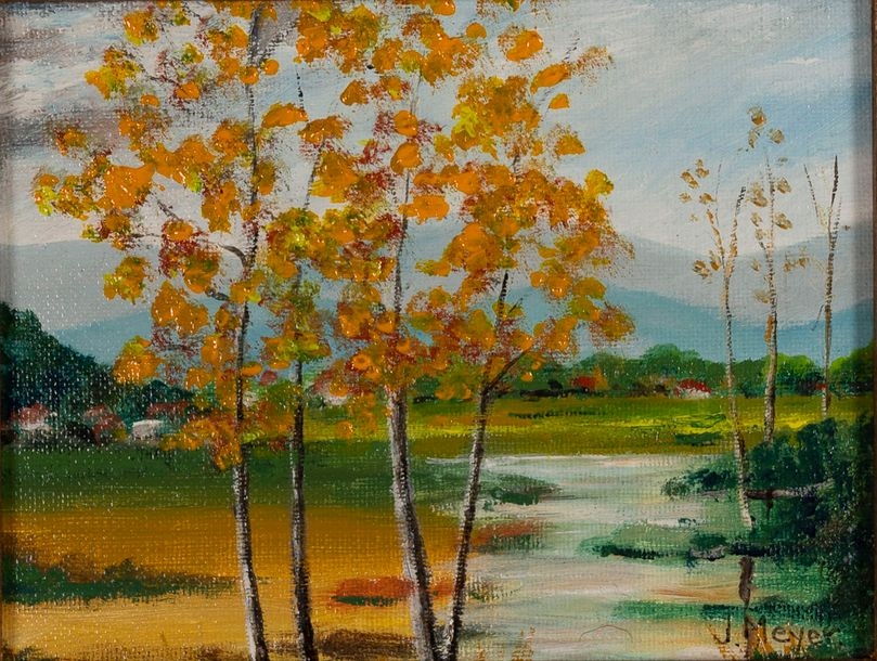 Artwork by J.P. Meyer, Alsace landscape, Made of Oil on isorel