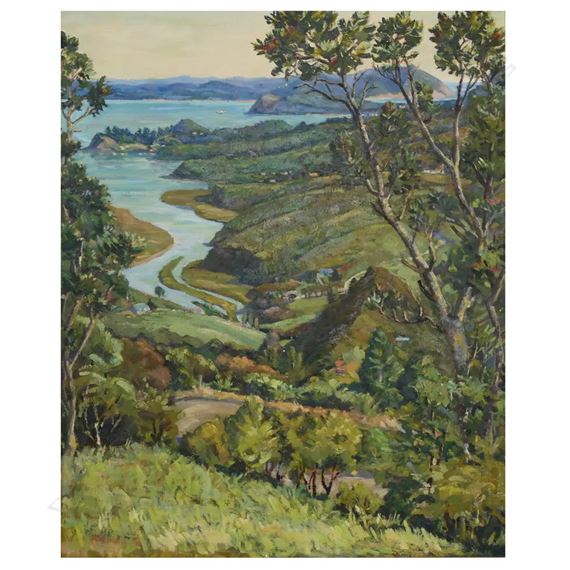 Manukau Heads from Titirangi by Arthur Funnell, dated '75