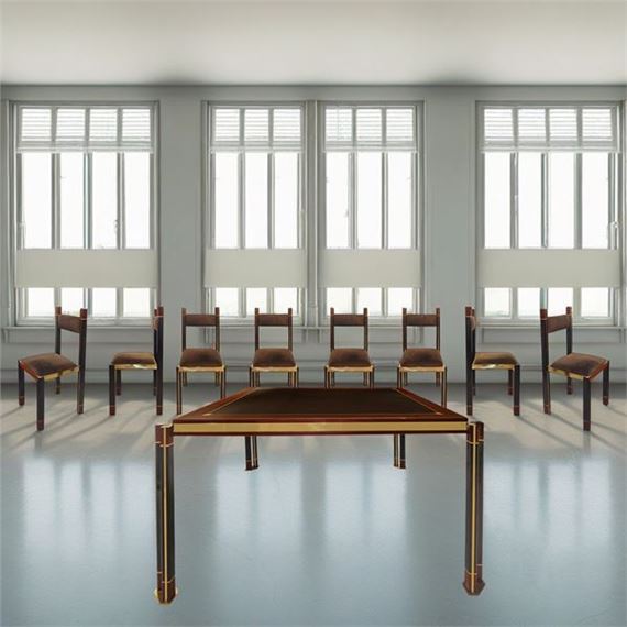 Paolo Barracchia | Square dining table and 8 chairs in brass with ...