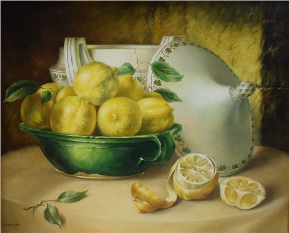 still life study, lemons in a green glazed bowl - Charles Mangin