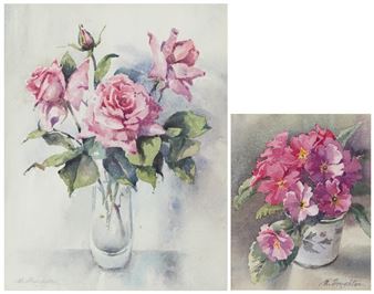 Pink Primulas and Rose Compassion - Albert Houghton