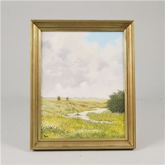 Vid ån&quot;. Signerad. Olja på pannå - Åge Vogel-Jørgensen