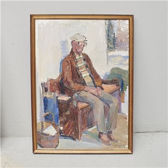 Sweden. "Sittand man II". Signed. Oil on panel - Bengt Crantz