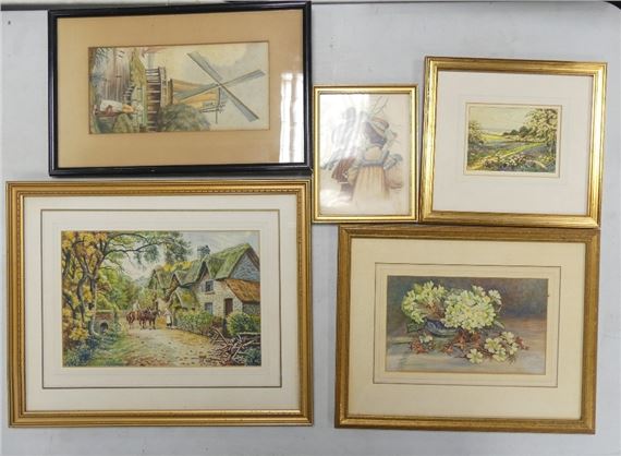 Alice M. I. SAUNDERS (Early 20th Century) Five watercolour artworks. Framed behind glass. Size of largest - Alice M. I. Saunders