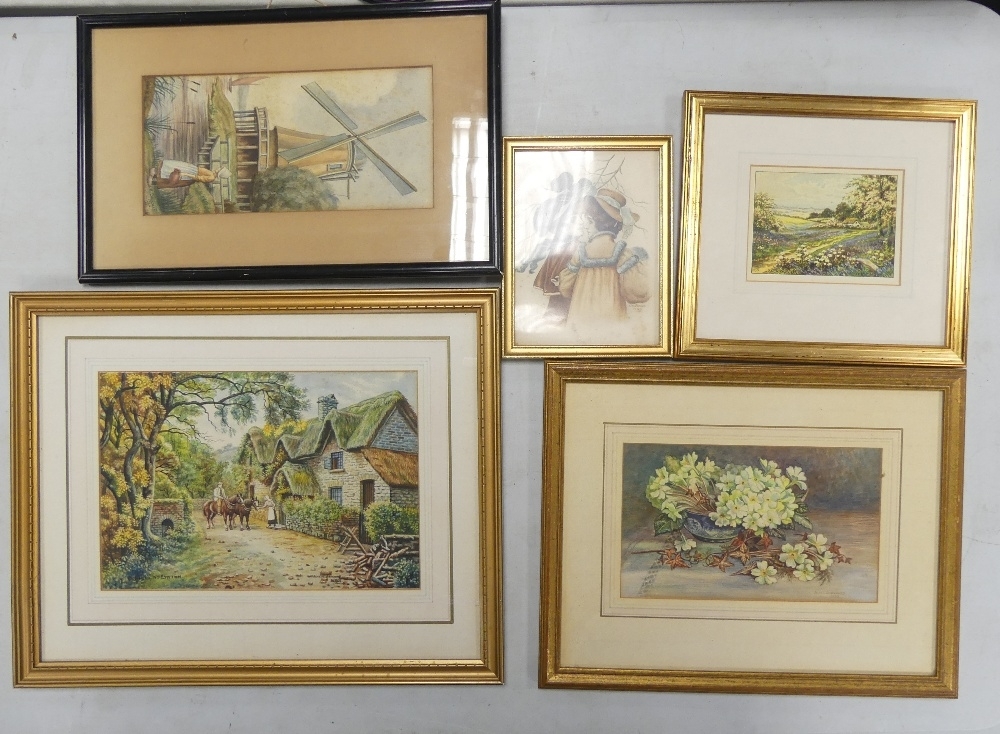 Artwork by Alice M. I. Saunders, Alice M. I. SAUNDERS (Early 20th Century) Five watercolour artworks. Framed behind glass. Size of largest, Made of watercolour