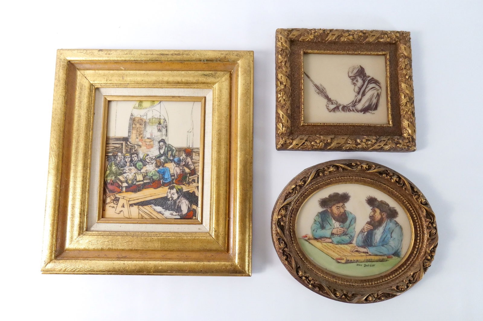 Artwork by Dov Bar-Lev, Group Lot of 3 Resin Tile Judaica Pieces of Art, Made of Resin