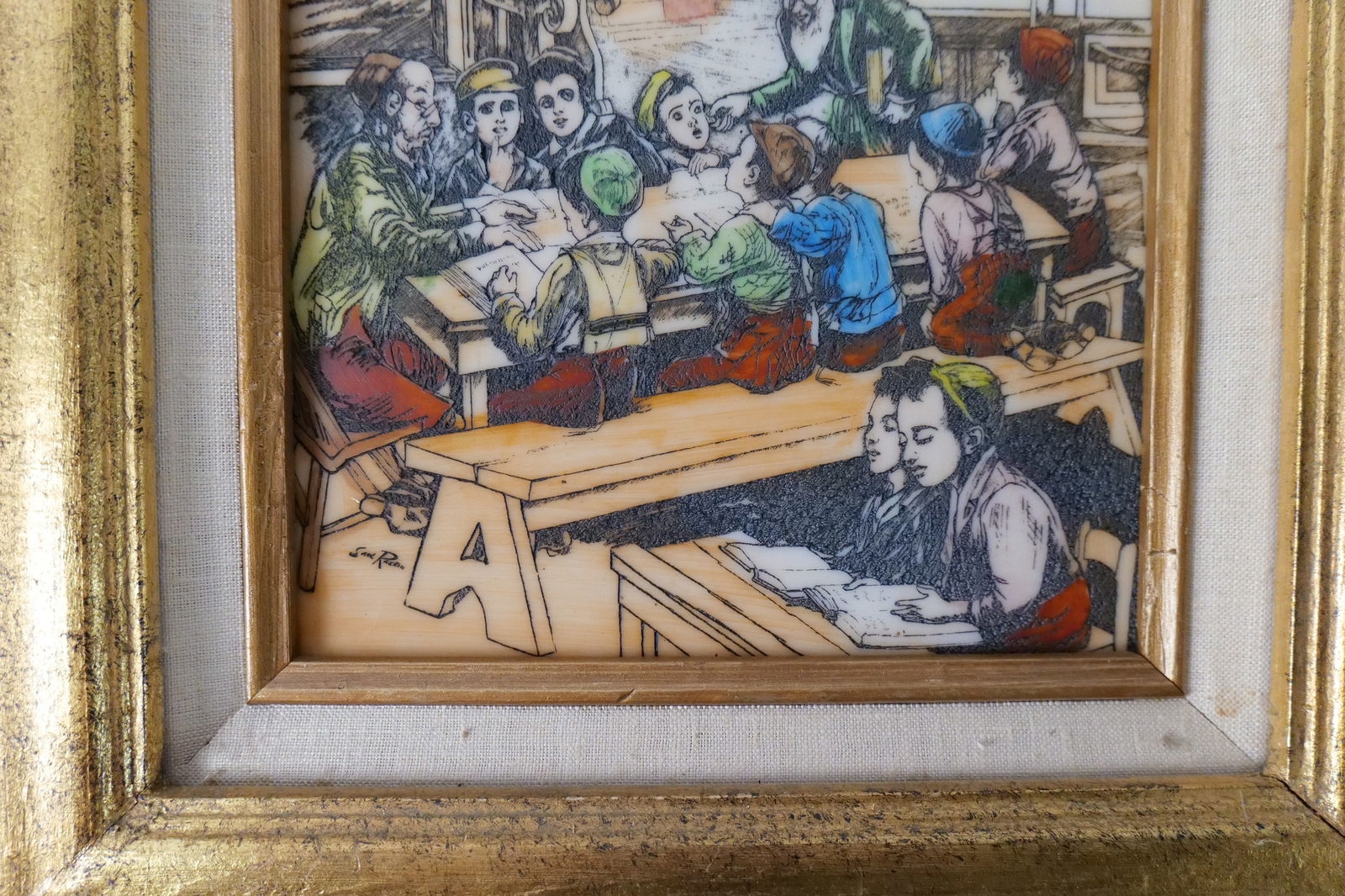 Artwork by Dov Bar-Lev, Group Lot of 3 Resin Tile Judaica Pieces of Art, Made of Resin