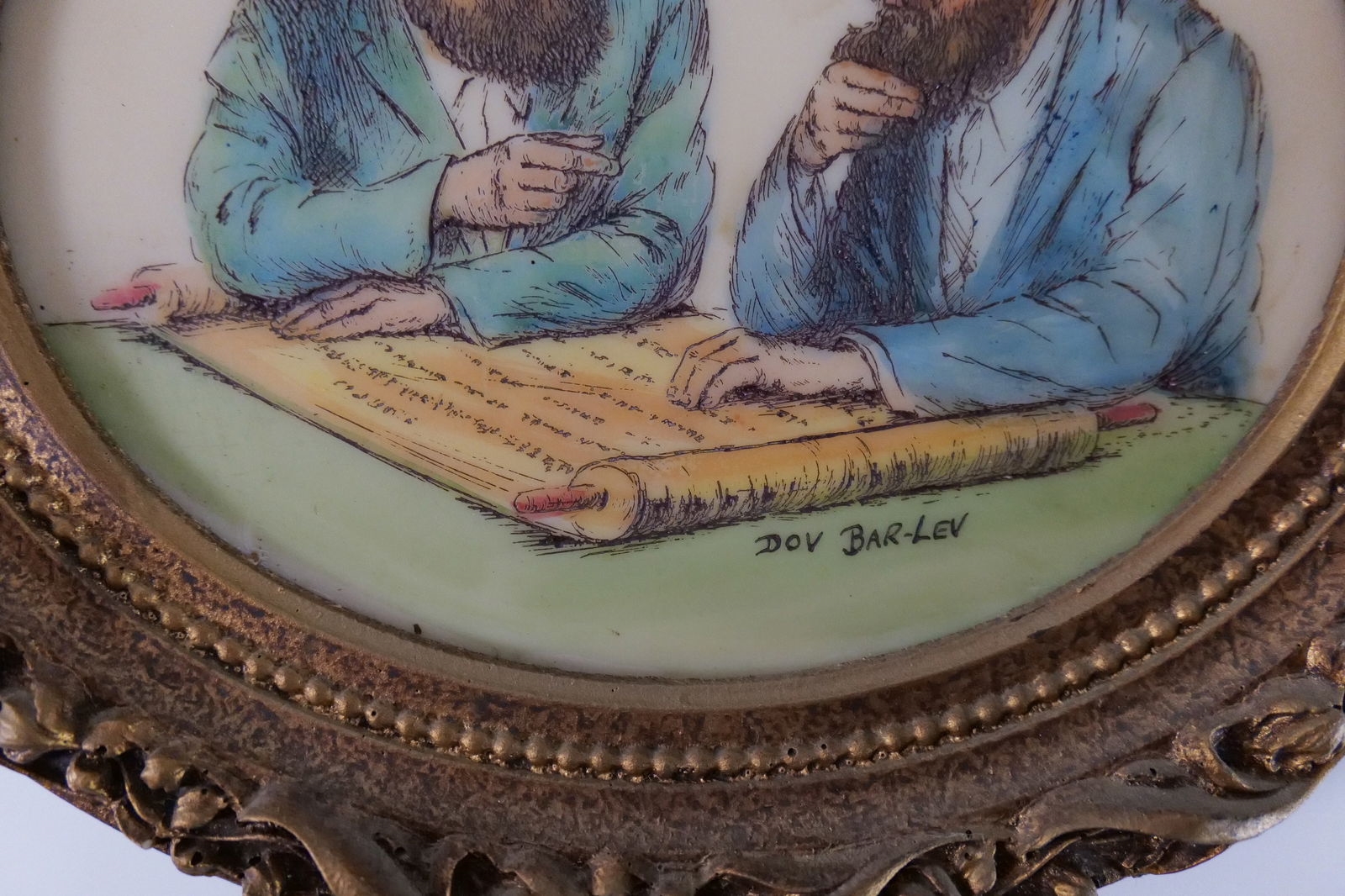 Artwork by Dov Bar-Lev, Group Lot of 3 Resin Tile Judaica Pieces of Art, Made of Resin