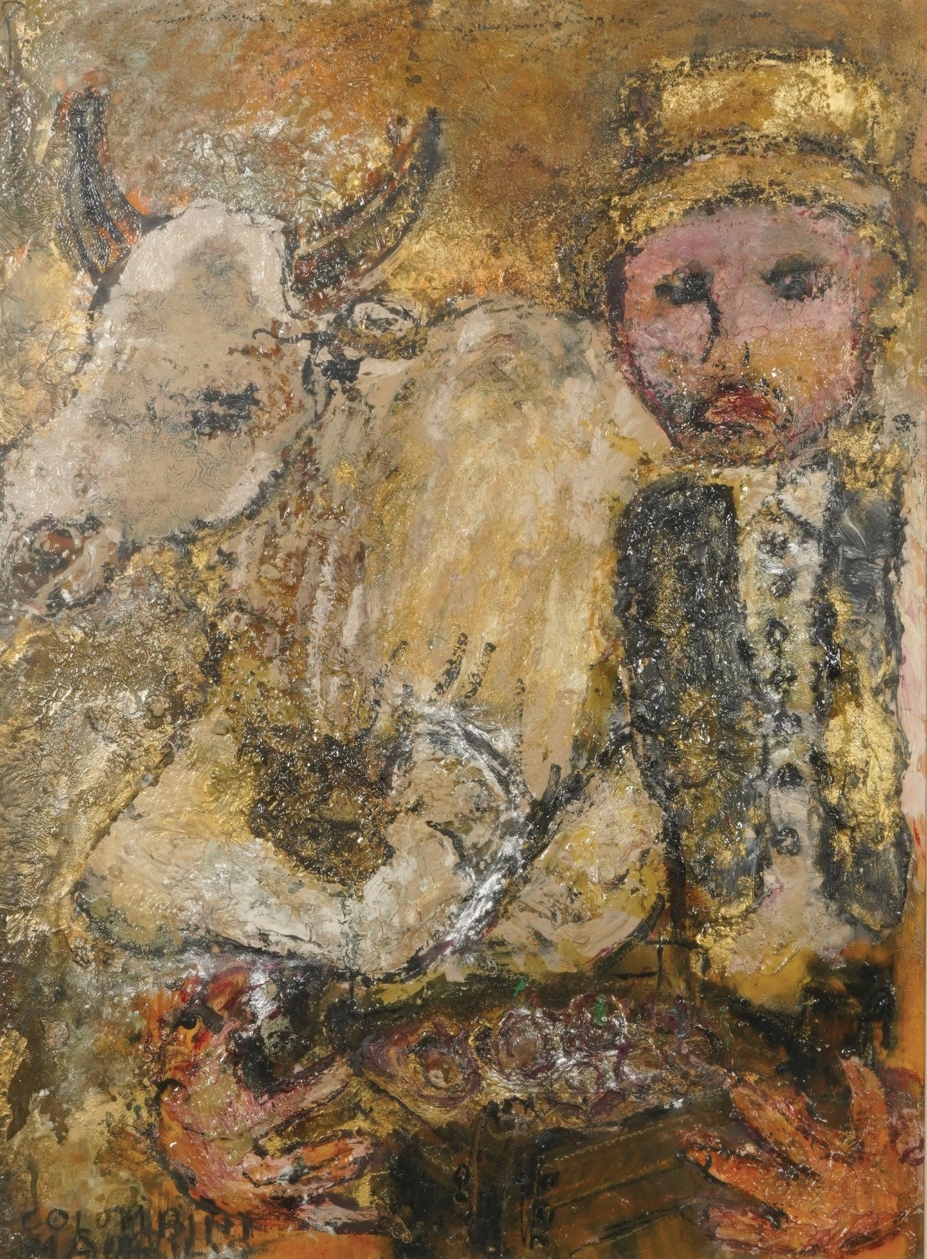 Artwork by Maurilio Colombini, Uomo con toro, Made of oil on canvas