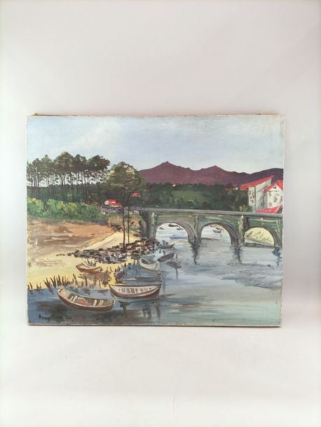 Artwork by Anny Bitter, Landscape with river and mountain, Made of Oil on canvas