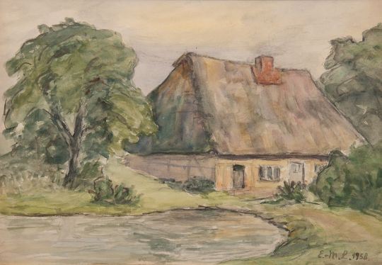 Bauernkate in sommerlicher Landschaft by Eva-marie Hennemann-lange, 1958