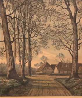 Dorfansicht mit Baumallee - Peder Möller