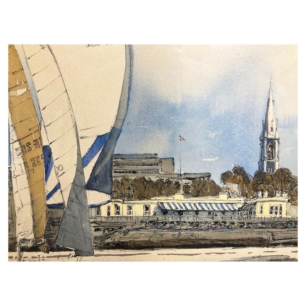 Artwork by Pete Hogan, Dun Laoghaire Yacht Club, Made of watercolour on paper