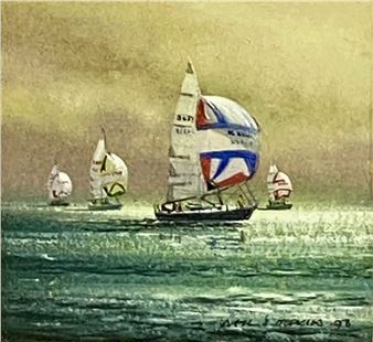 small watercolour - yacht race - Neil S. Hopkins