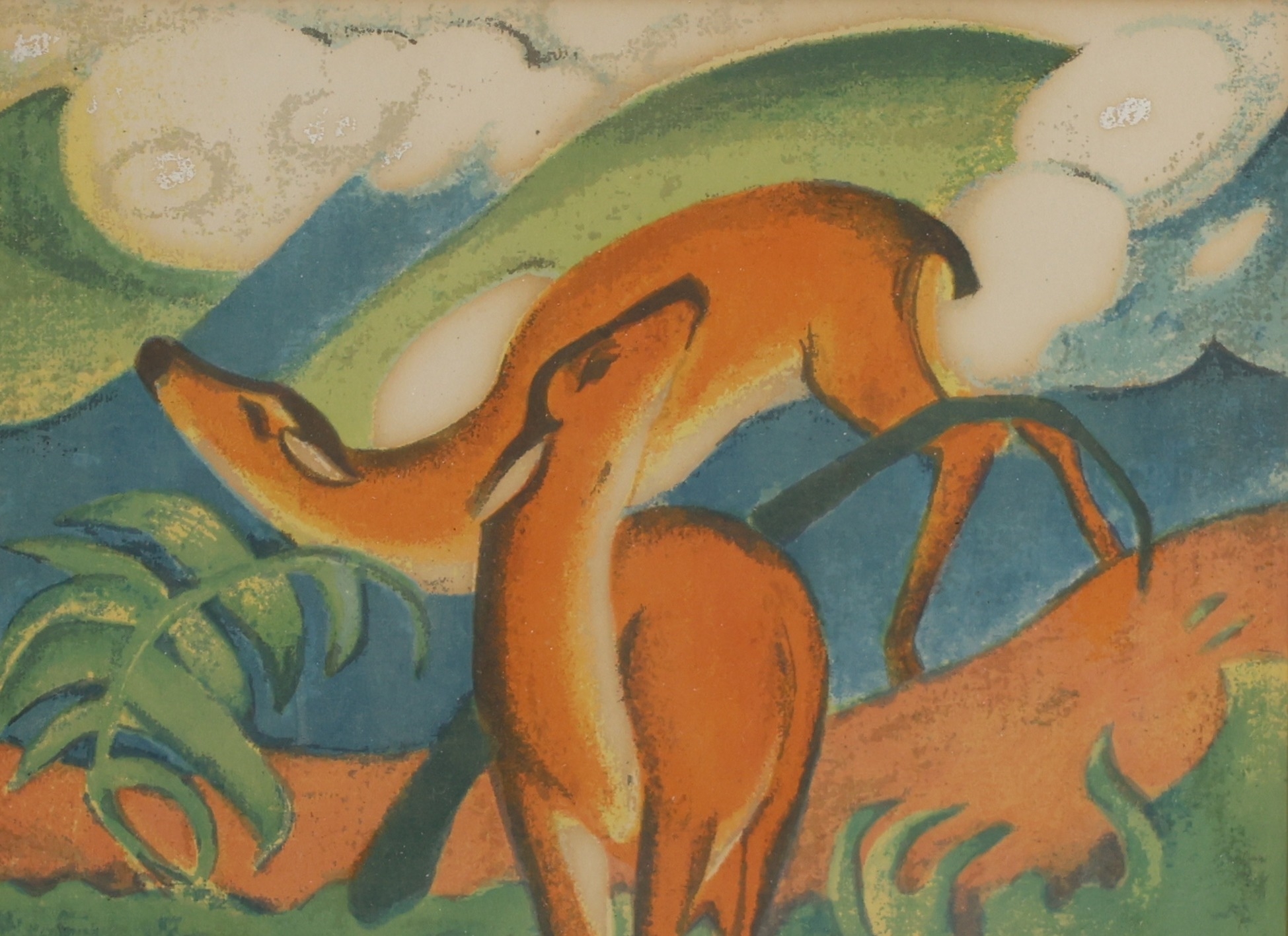 Artwork by Franz Marc, Two Deer, Made of Mixed media