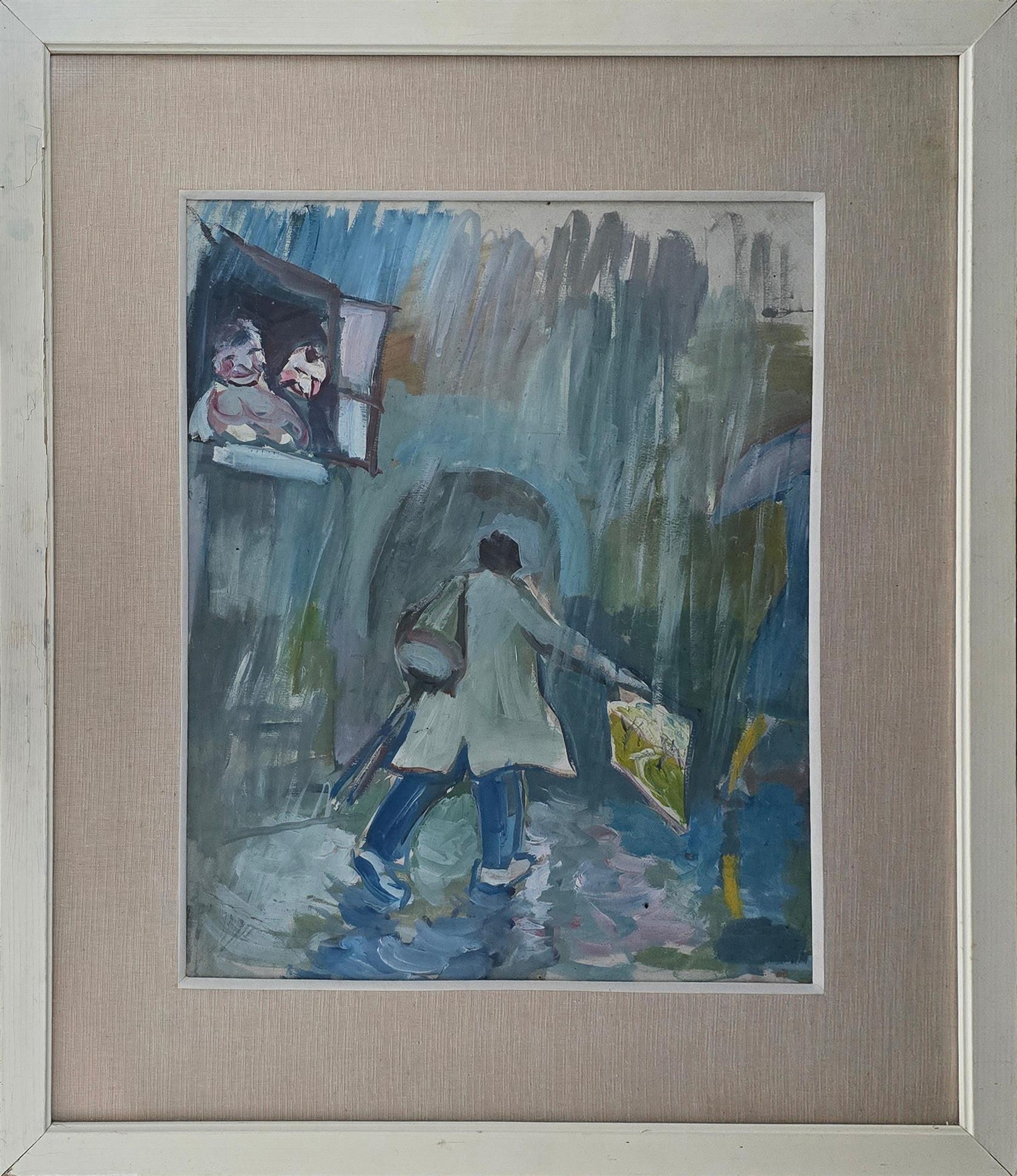 Artwork by Milan Mravec, Návrat v daždi, Made of Technika: tempera, materiál: papier