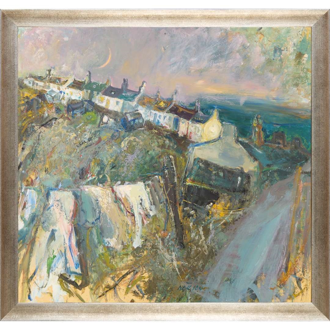 Artwork by Lilian Neilson, Moonrise Over Catterline, Made of oil on board