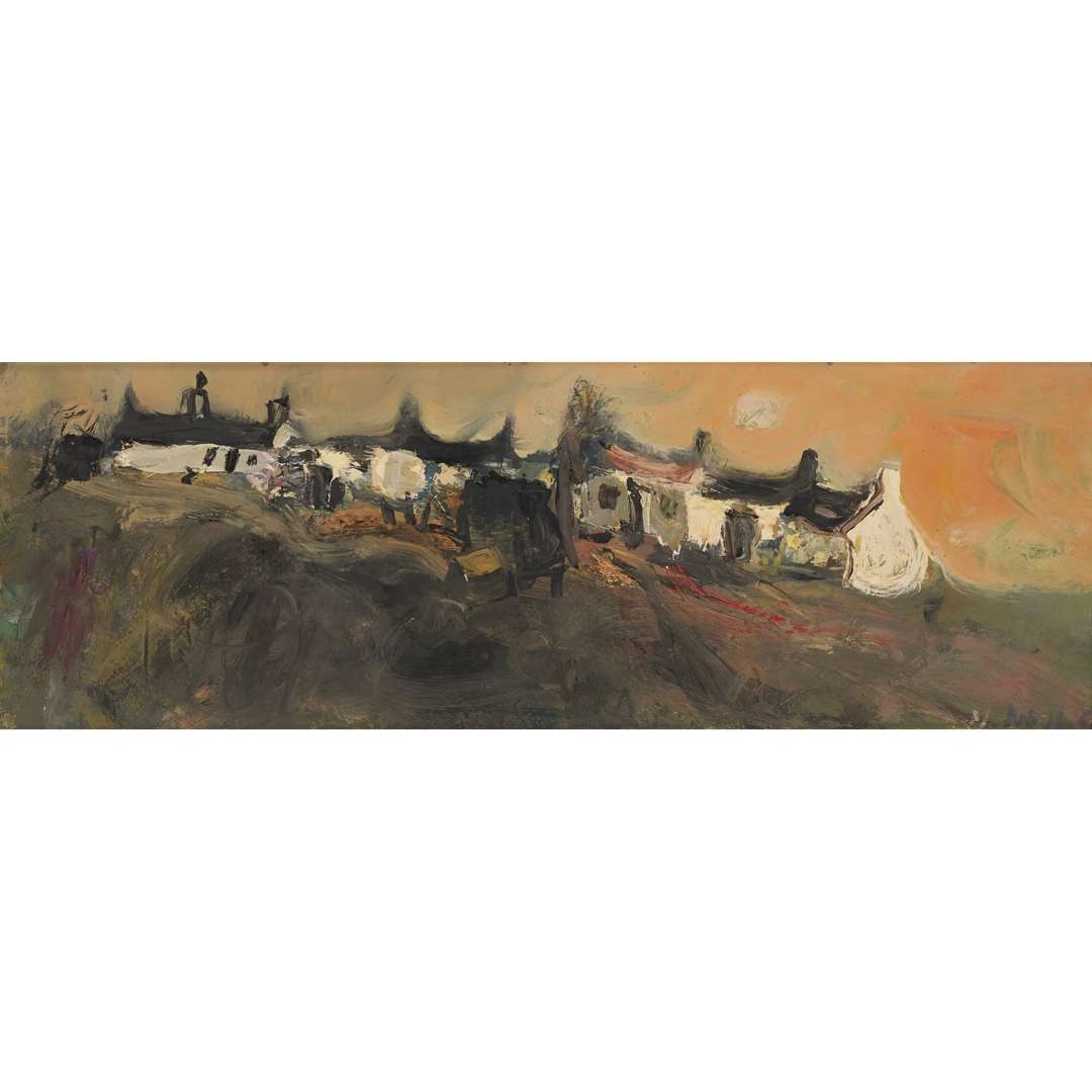 Artwork by Lilian Neilson, WHITE WASHED COTTAGES, CATTERLINE, Made of oil on board