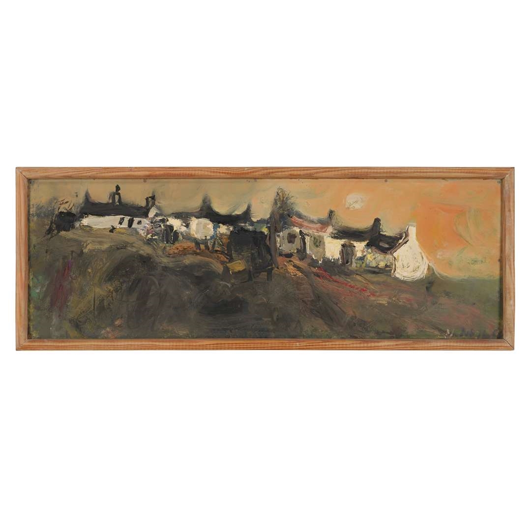 Artwork by Lilian Neilson, WHITE WASHED COTTAGES, CATTERLINE, Made of oil on board