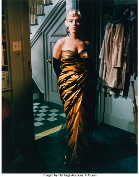 Sam Shaw | Marilyn Monroe in Travilla Golden Tiger Gown for The Seven Year  Itch (1955) | MutualArt