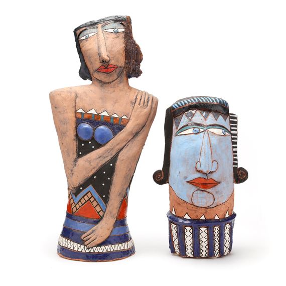 Two Cubist Style Studio Pottery Figure Sculptures - Paul Jackson