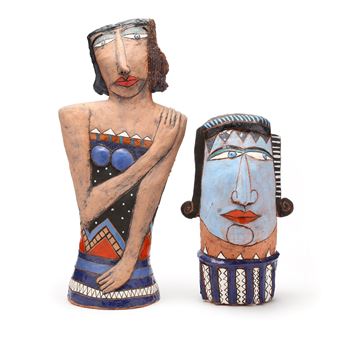 Two Cubist Style Studio Pottery Figure Sculptures - Paul Jackson