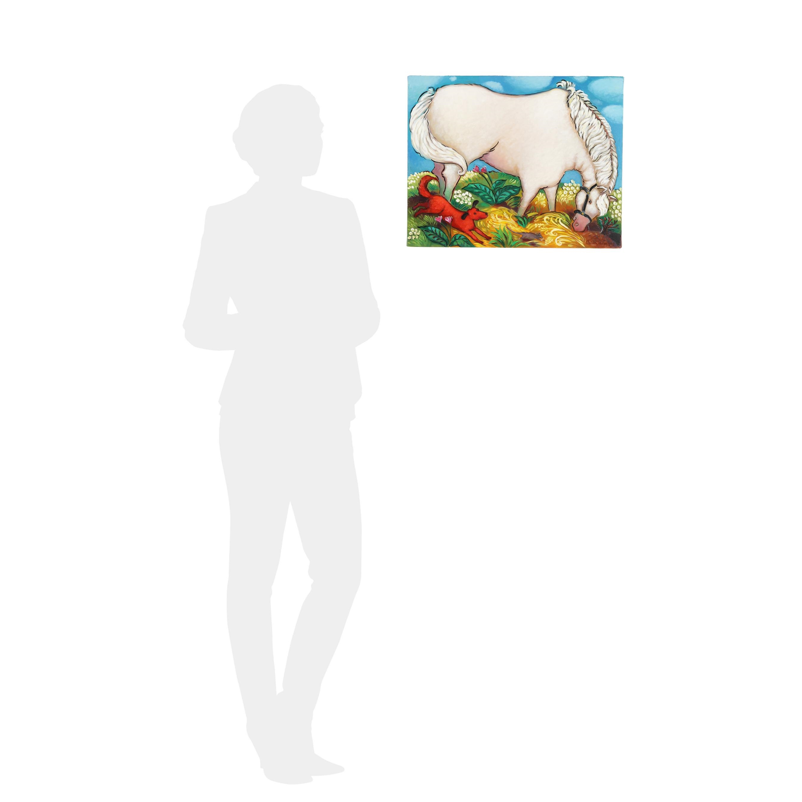 Artwork by Linda Carter Holman, Landscape with Horse, Dog, & Mouse, Made of Oil on canvas