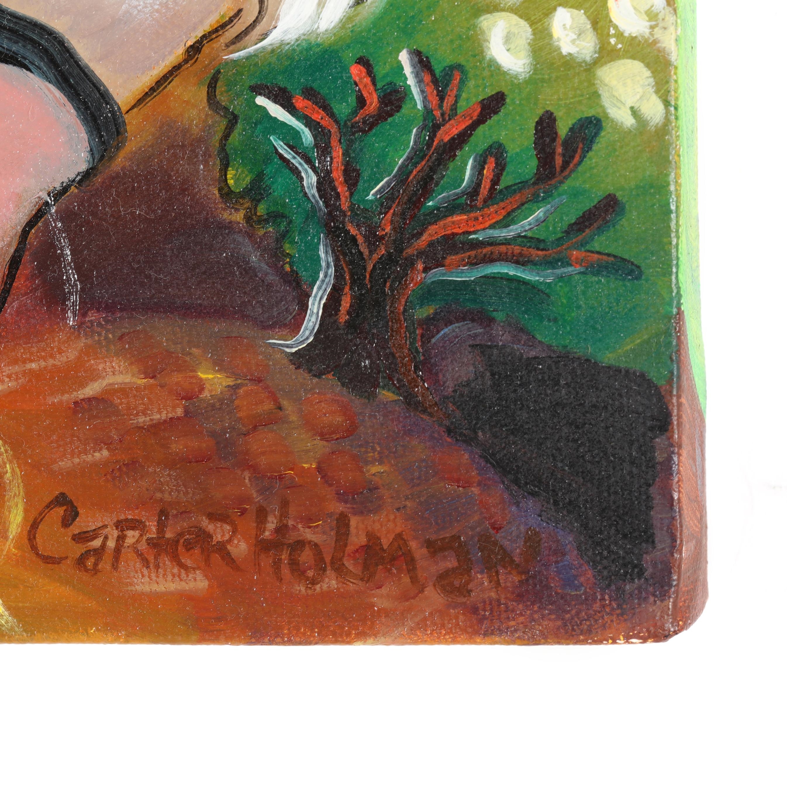 Artwork by Linda Carter Holman, Landscape with Horse, Dog, & Mouse, Made of Oil on canvas