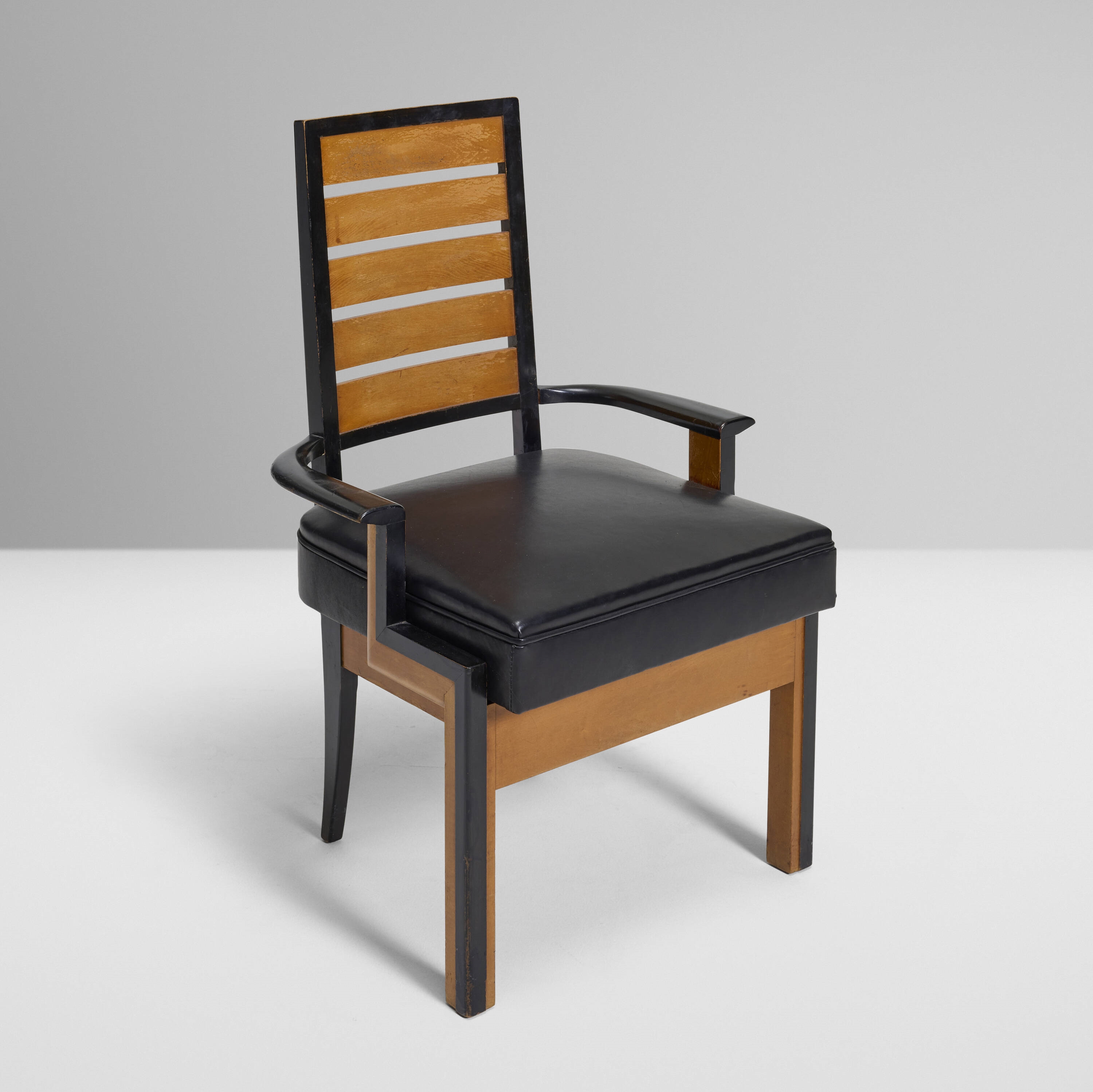 Artwork by Kem Weber, Armchair from the Freudemann Residence, Beverly Hills, Made of maple, ebonized maple, vinyl upholstery