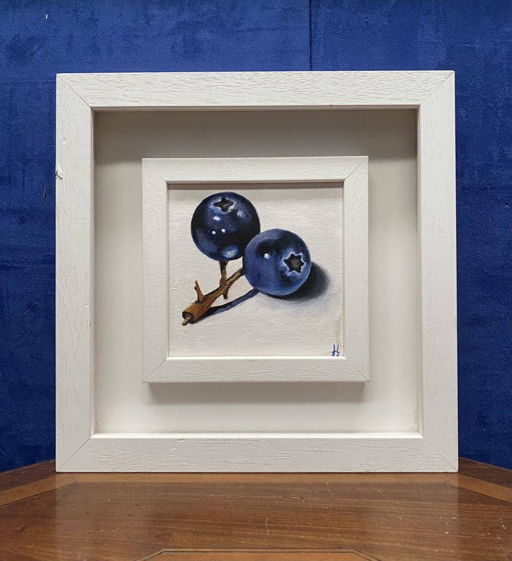 Artwork by John Hornubia, BLUEBERRIES, Made of oil on board
