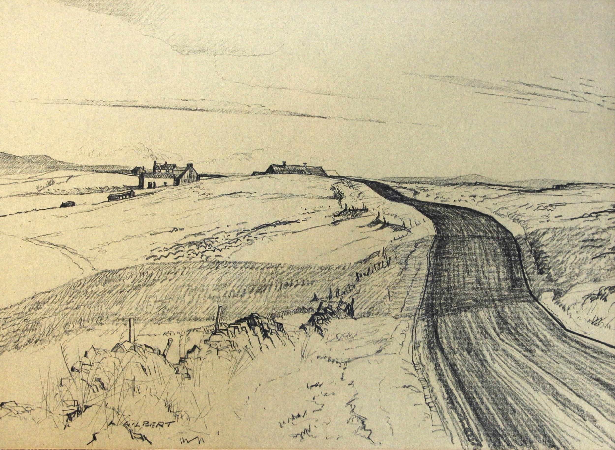 Artwork by Leslie Gilbert, The Buxton Rd At Morridge End, Made of Charcoal on paper