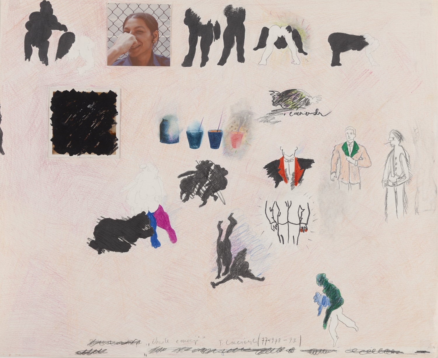 Artwork by Tomasz Ciecierski, Chwile emocji, Made of kolaż, wydruk, polaroid, kredki/papier