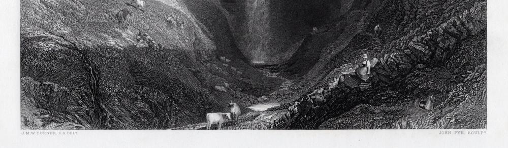 Artwork by Joseph Mallord William Turner, Hardraw Fall, Made of Antique engraving on wove paper