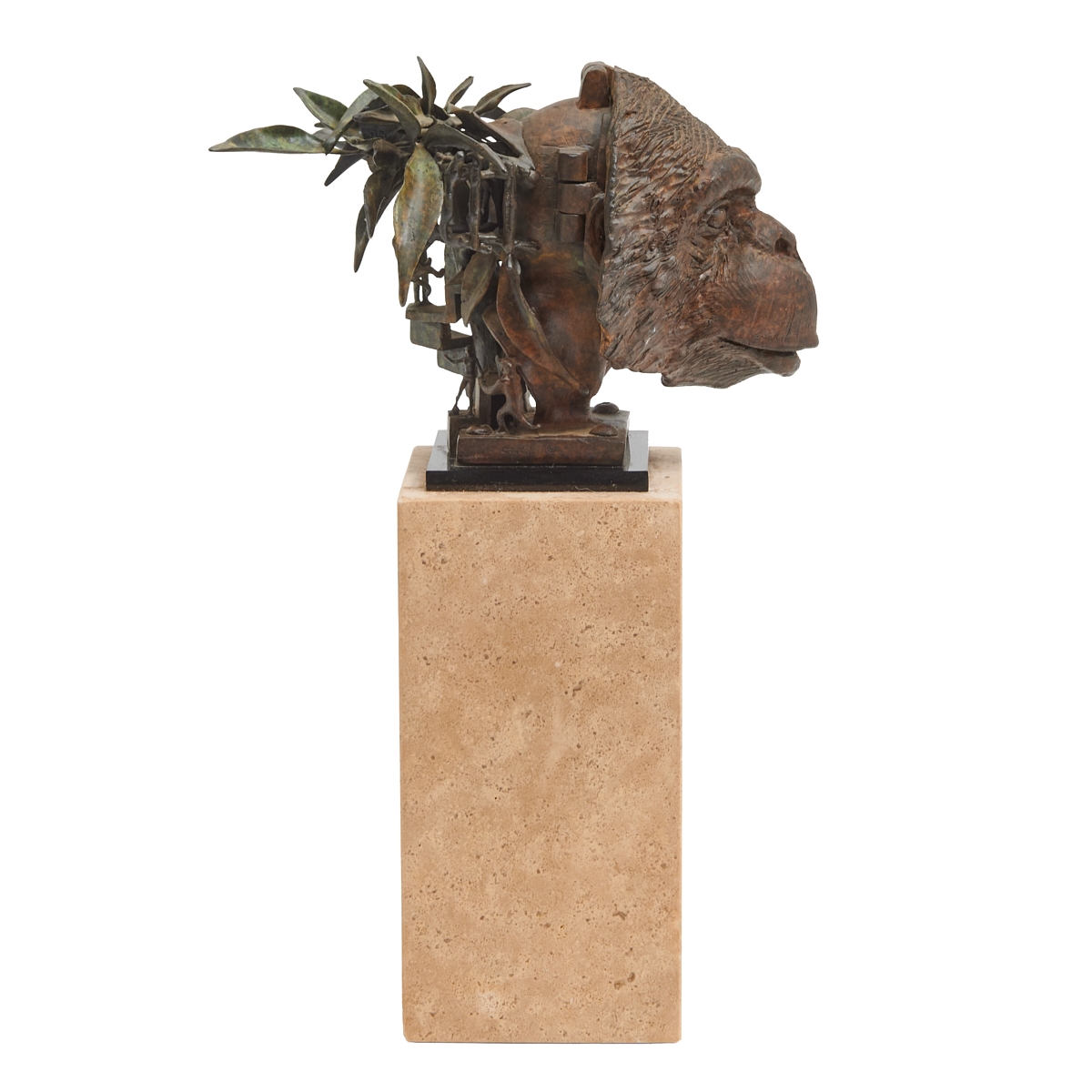 Artwork by Theodore Gall, Monkey Mask, Made of bronze on marble