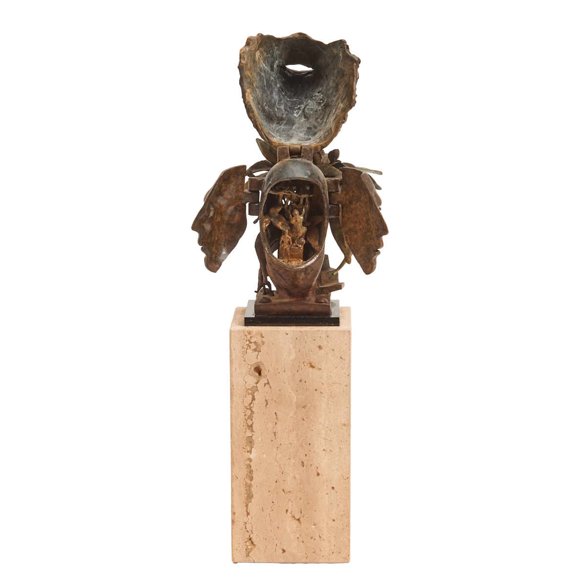 Artwork by Theodore Gall, Monkey Mask, Made of bronze on marble