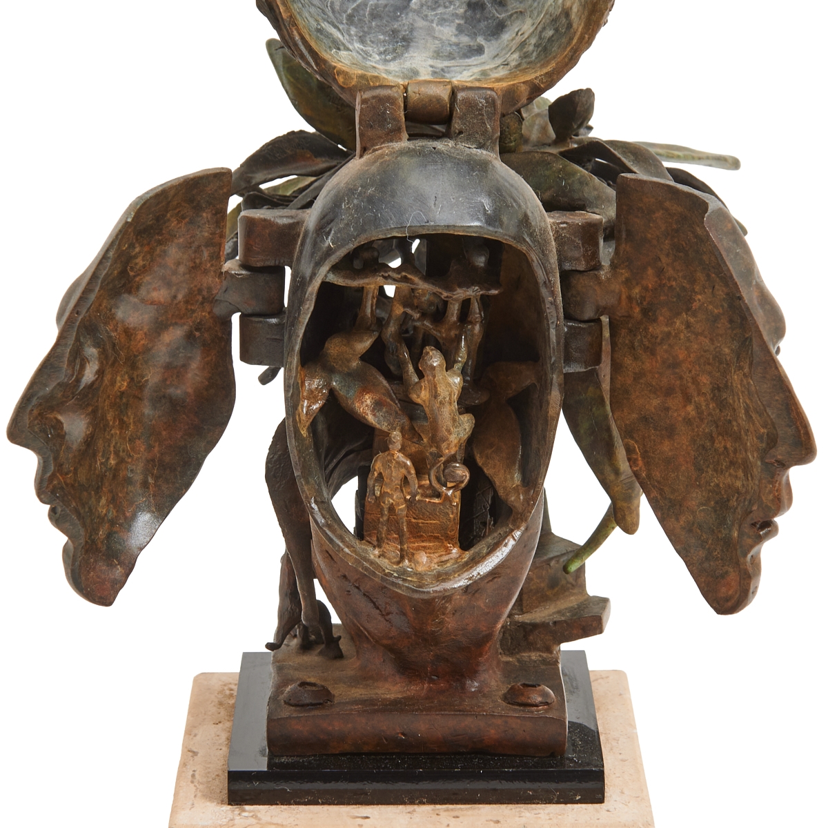 Artwork by Theodore Gall, Monkey Mask, Made of bronze on marble